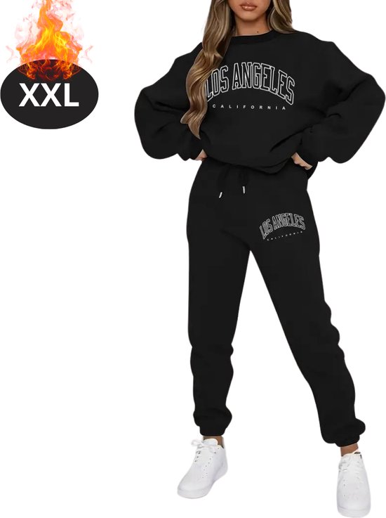 Nivard Ensemble de jogging - Ensemble domicile - Adultes - Survêtement - Confortable - Pantalon de survêtement - Survêtement - Femme - Hiver - Zwart - XXL