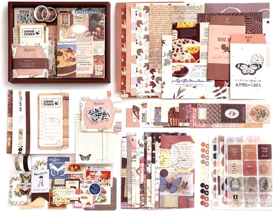 Vintage Stationary Set - Dagboek - Stickers - Scrapbooking - Journaling Set - Stickerboek Volwassenen - 345 stuks