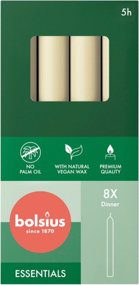 Bolsius Dinerkaarsen - 170/20 - 8 stuks per verpakking - Soft Pearl Ivoor
