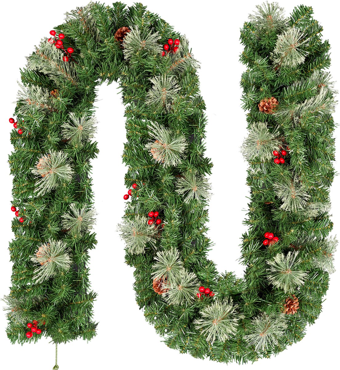 Uten Luxe Uitvoering Guirlande Met 12 Dennenappels en 12 Rode Besjes - Kerstslinger- guirlande kerst - kerstguirlande - 240 Aantal takken - L 270 cm - 2 stuks - Groen Stij-B