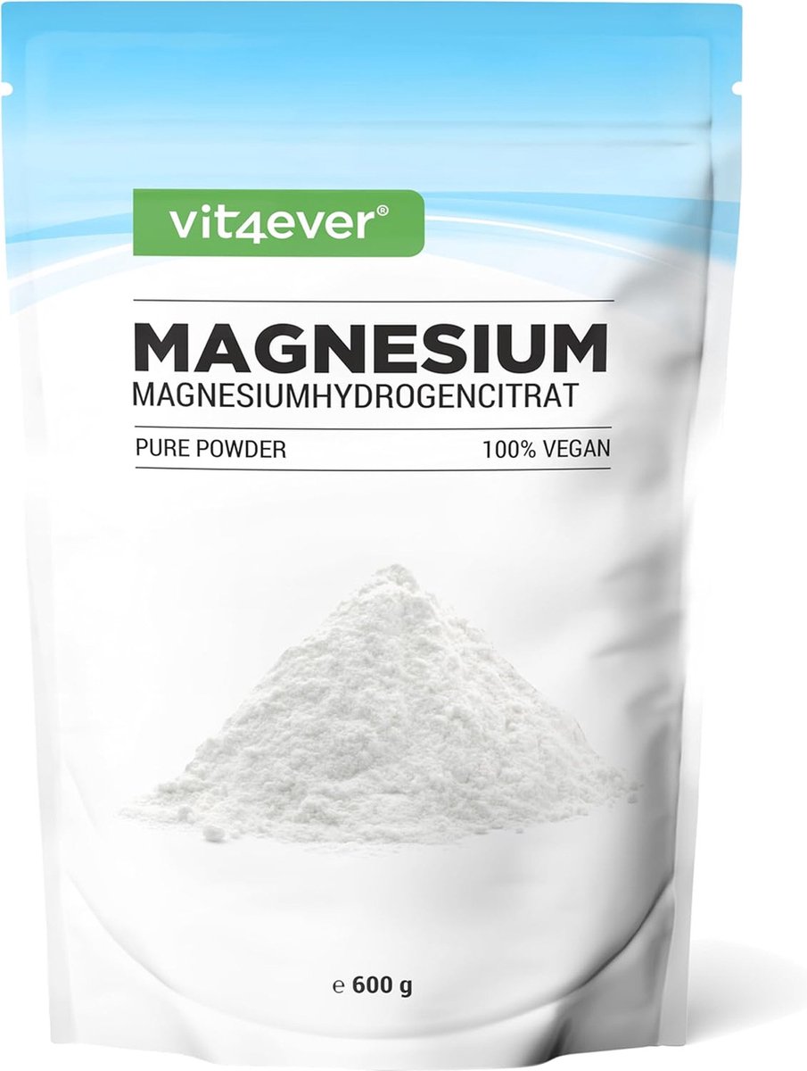 Magnesium Pure - 600 g poeder (4,3 maanden voorraad) - Puur poeder zonder toevoegingen - Premium kwaliteit - Veganistisch | Vit4ever