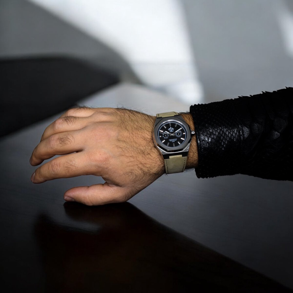 Chronograaf Roestvrij Staal Herenhorloge Met Safferglas Leren Band 5ATM (Regen- Spatwaterdicht) - GS Imperial®