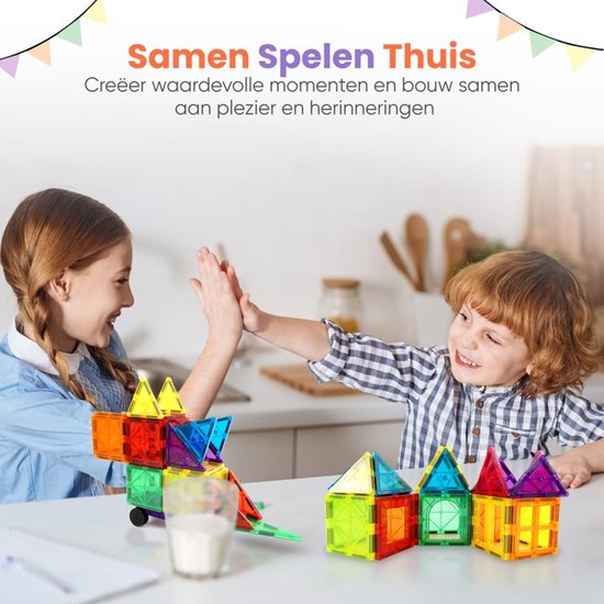 Magna Minds - Magnetic Tiles - Magnetisch Speelgoed - 100 stuks - Constructie speelgoed - Magnetische tegels - Montessori speelgoed - Magnetic toys - Magnetische bouwstenen - Speelgoed Kinderen