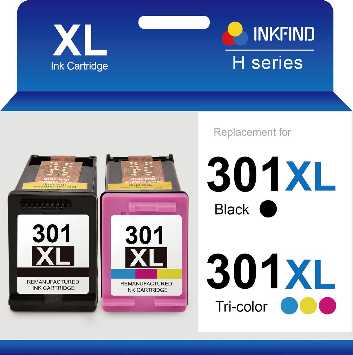 INKFIND 301XL Inktcartridge compatibel met HP301 HP301XL HP 301 HP 301XL CH563EE CH564EE Hoge Capaciteit - 2-pack (Zwart x 1 en Kleur x 1)