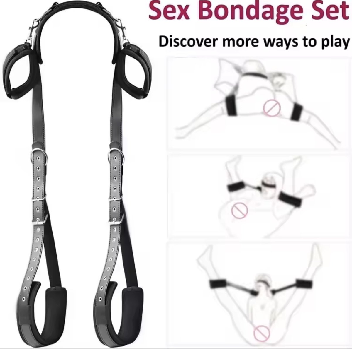 Goedkoopste BDSM- Bondage- Handboeien benen met open hoofdsteun- Open been bandjes- Met Vibrator Lipstick als cadeau- Bellasupplies
