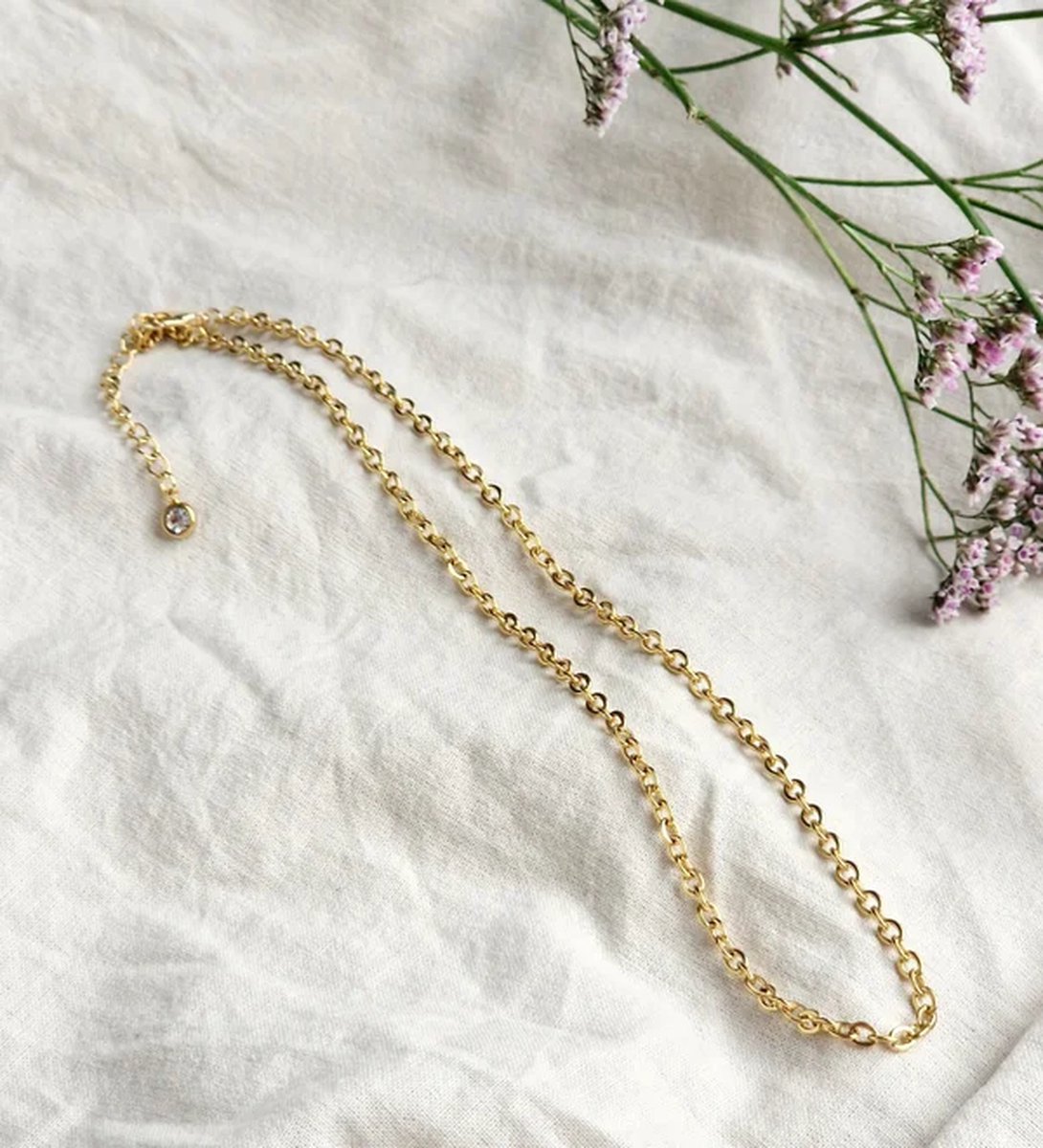 Schakelketting - stainless steel - kleur goud - Kristal - 3mm - Damesketting
