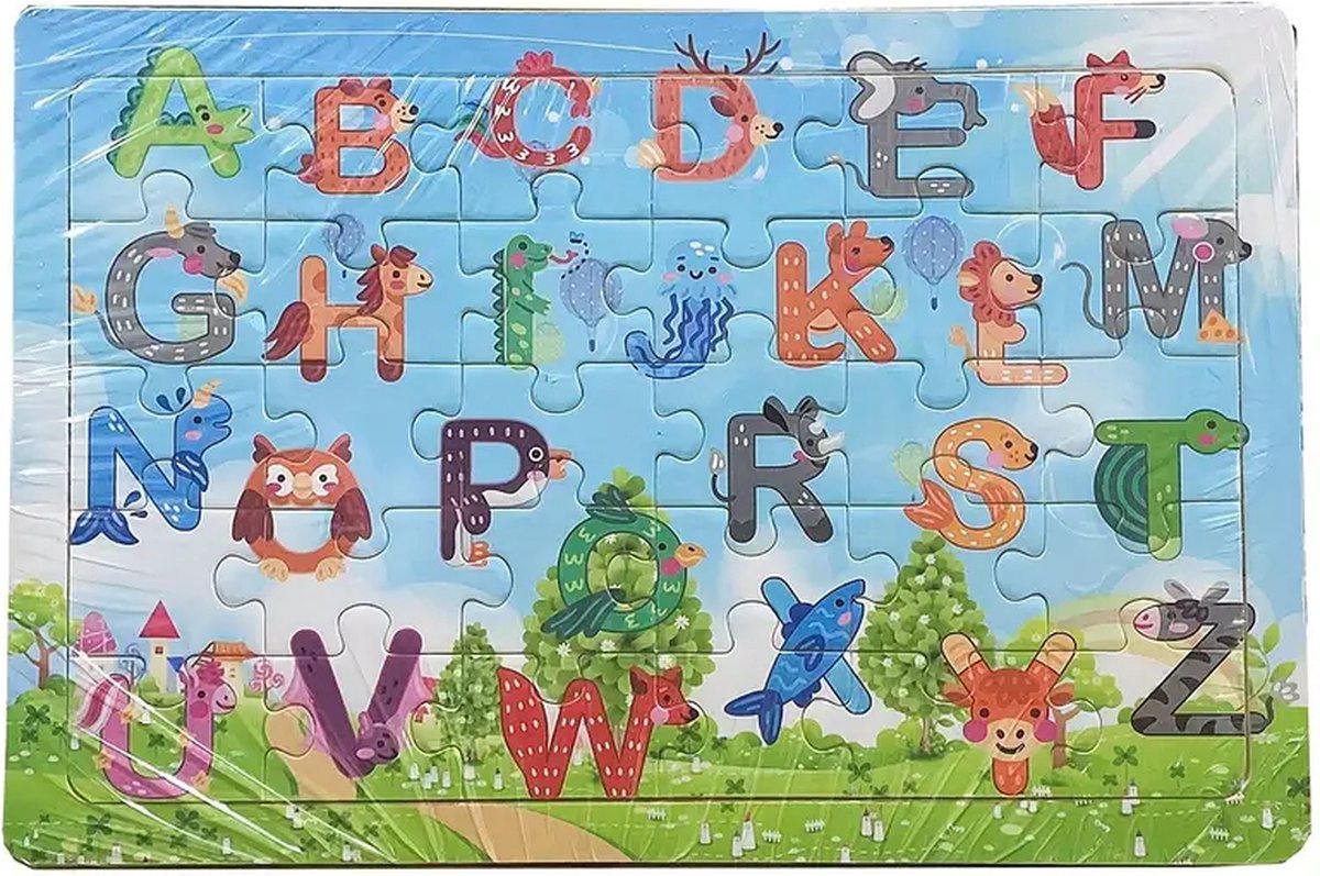 Alfabet Houten Puzzel voor Kinderen - 30 Stuks Educatieve Puzzel - Leren en Spelen met Letters en Dieren - Educatief Speelgoed voor Kleuters