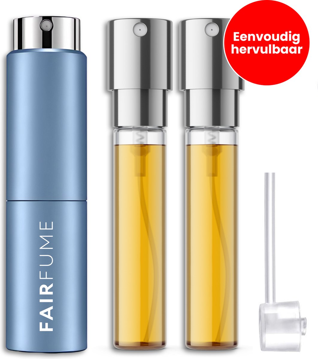Fairfume Mystery Parfum voor Heren – Set van 2 Refillable Travel Sprays – Langhoudende Geur – Inclusief 2x 5ml Navullingen + Pompje – Ideaal voor Reizen – Blauw