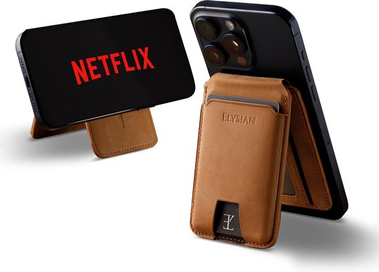 Elysian - Porte-cartes magnétique adapté à MagSafe - Porte-cartes pour 5 cartes - Portefeuille MagSafe Marron - Cuir de Premium - RFID - Emballage cadeau de Luxe - Convient pour iPhone 12/13/14/15/16