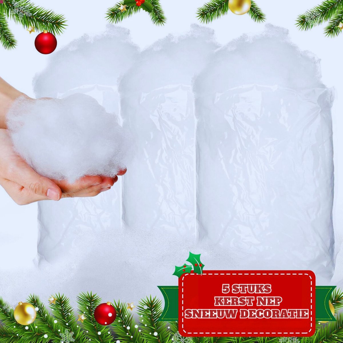 Zachte Kunstmatige Sneeuwdeken Voor Kerstdecoratie – 5 Zakjes Nep-Sneeuw Voor Winter - Kerstboom - En Dorp – Ideaal Voor Een Magische Sfeermaking
