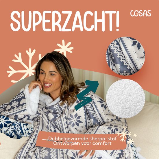 Fleece Deken met Mouwen - Hoodie Deken - Hoodie Blanket - Huggle Hoodie - Snuggle Hoodie - Dekens - Plaid met Mouwen - TV Deken - Wit met Grijs - Dames en Heren - Volwassenen - 180x130 cm - Noodpakket - Kerstcadeau - Snuggie Moment