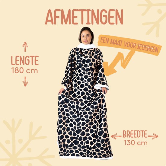 Fleece Deken met Mouwen - Hoodie Deken - Hoodie Blanket - Huggle Hoodie - Snuggle Hoodie - Dekens - Plaid met Mouwen - TV Deken - Giraffe Print - Dames en Heren - Volwassenen - 180x130 cm - Noodpakket - Kerstcadeau - Snuggie Moment