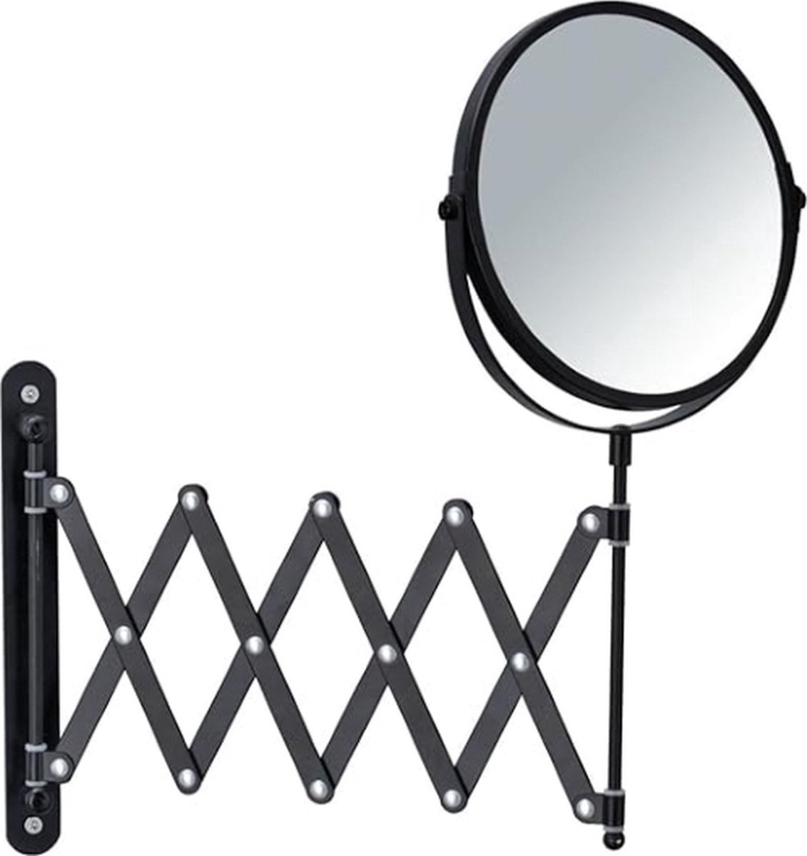 Telescopische wandspiegel met 3-voudig spiegeloppervlak ø 16 cm 300% vergroting, metaal, zwart, 6350 x 219 x 37, 38,5 cm