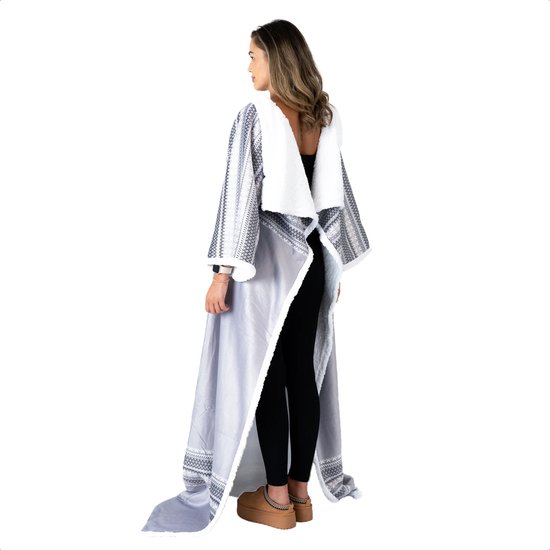 Snuggle - Couverture à manches - Snuggle - Blanket à capuche - Snug Rug douillet - Polaire - Sherpa - TV - Femme et homme - Imprimé - Adultes - 180 x 130 cm - Grijs