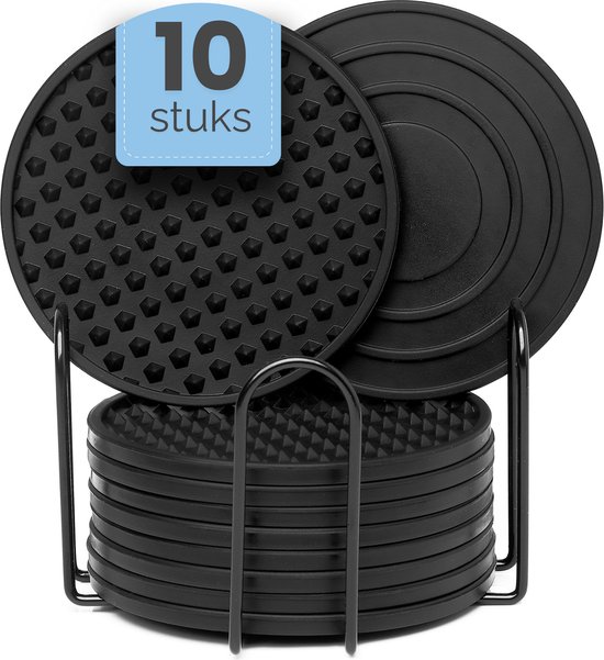 6 stuks siliconen onderzetters ronde siliconen onderzetters 1 zwarte basis voor glazen, kopjes en dranken