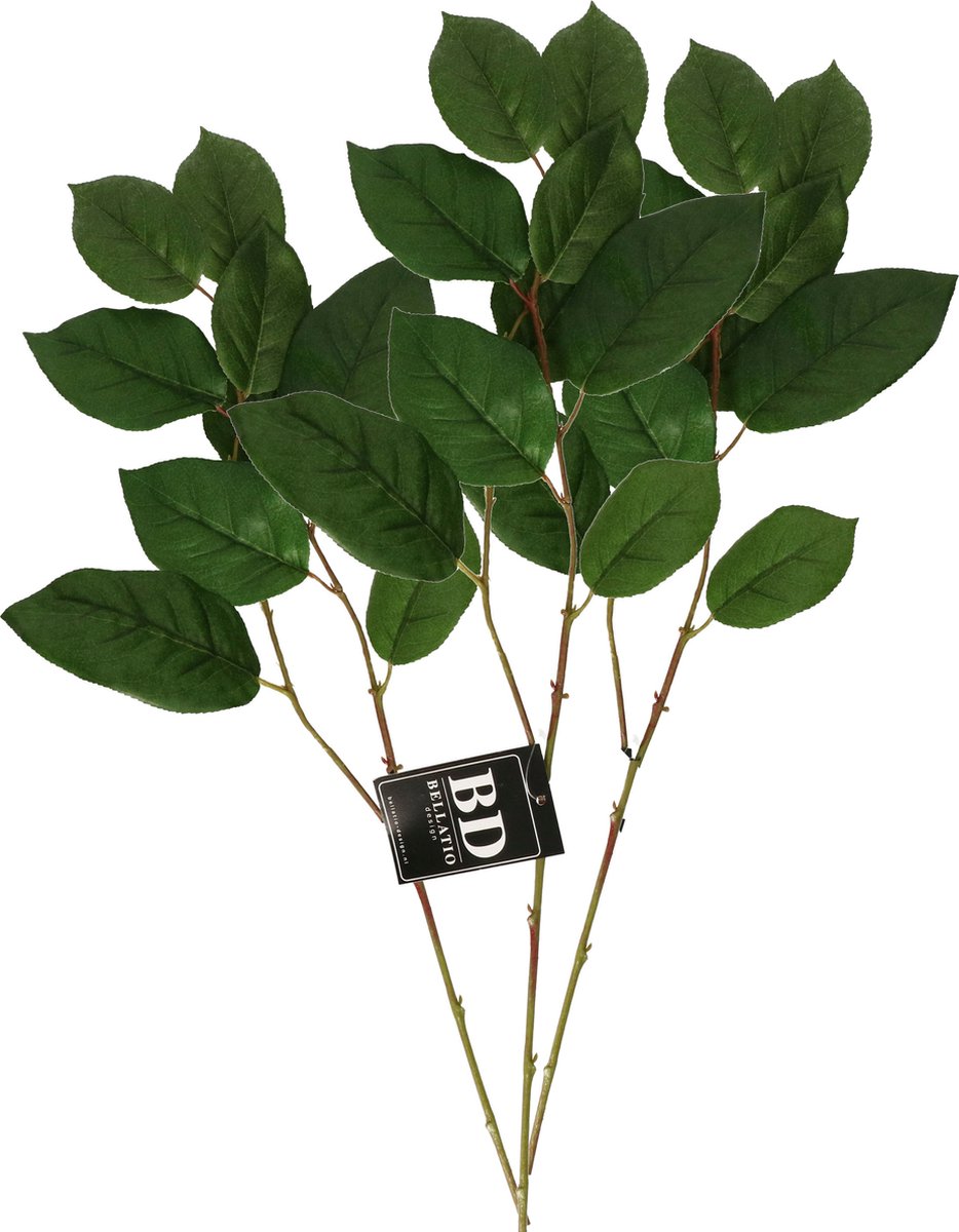 Bellatio Design Kunstbloem bladgroen tak Salal/Appeltjesblad - 3x - 77 cm - boeket opvulling - groen Donkergroen