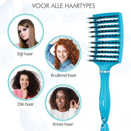 MOONIE'S® Brosse à Cheveux Perméable à Ventilation Courbe - Brosse à Cheveux Anti-emmêlement - Blauw - Brosse Démêlante - Brosse Ventilée Courbe - Blue