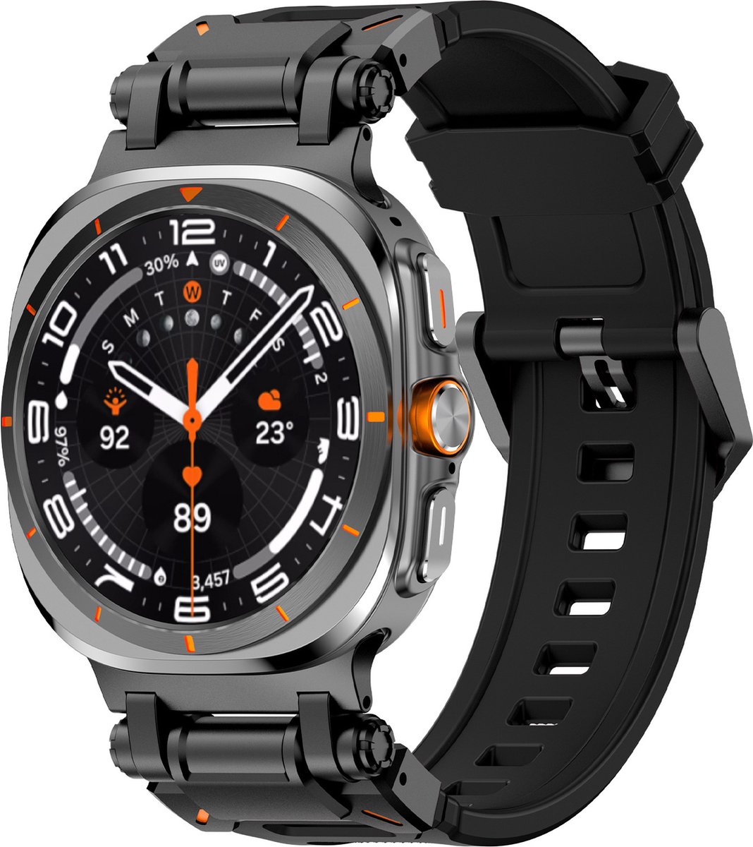 Strap-it 'Explorer' TPU bandje - geschikt voor Samsung Galaxy Watch Ultra / Ultra 2025 (zwart met zwarte connectors)