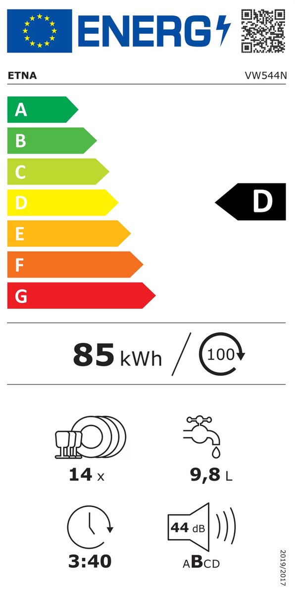 ETNA - VW544N - Inbouw Vaatwasser - 44dB - 14 Couverts - Energielabel D - Startuitstel - Extra droog functie — afbeelding 3