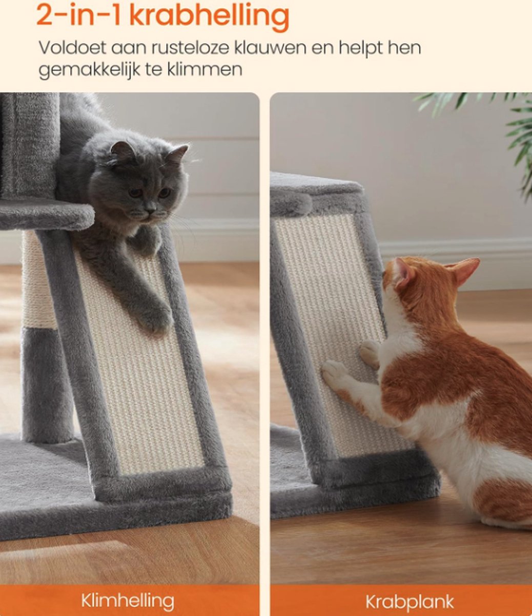 Krabpaal – Kattenhuis & Kattenmand – Kattenboom 96 cm Hoog – Grijs – Duurzaam & Stabiel - 48 x 48 cm – foto 8