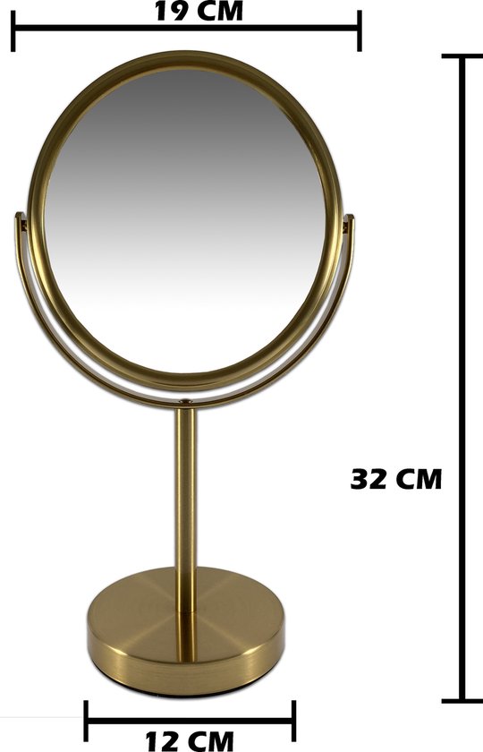 DOWRY Cosmeticaspiegel met verlichting, wandmontage, goud, make-upspiegel met 7 x vergroting, vergrotingsspiegel voor badkamer, hotel, diameter 21,5 cm