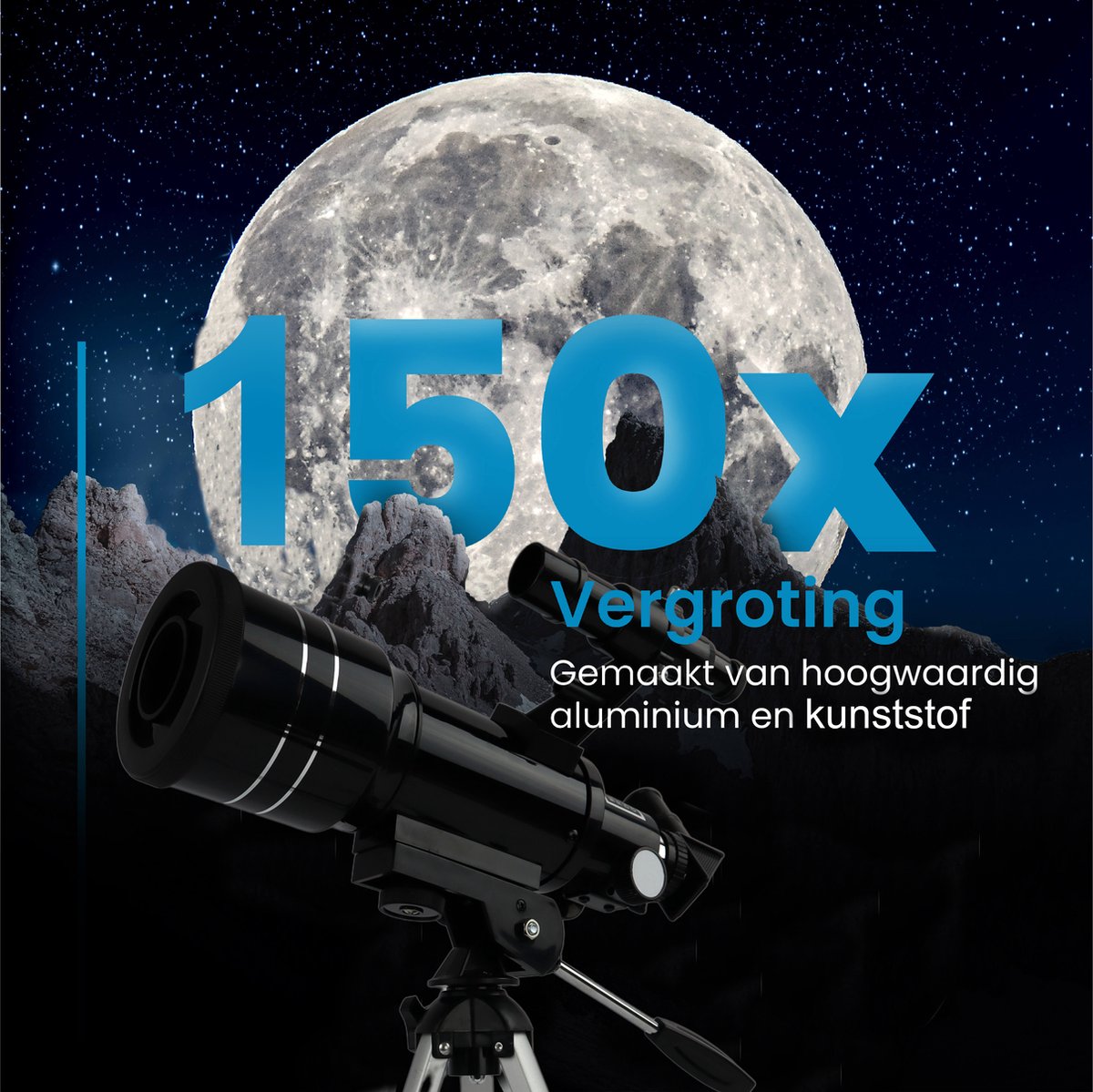 Spactz Telescoop voor volwassenen en kinderen, 70 mm opening (15 x 150 x), draagbare refractor, telescoop voor beginners, 300 mm telescoop