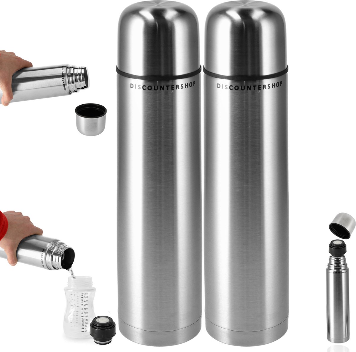 Thermosfles 1000 ml 2 stuks – Babymelk Warm Houden – 5 uur warm en 4 uur koud – Isoleerfles RVS – Ideaal voor Babyvoeding, Koffie & Thee – Waterfilters en Drinkflessen