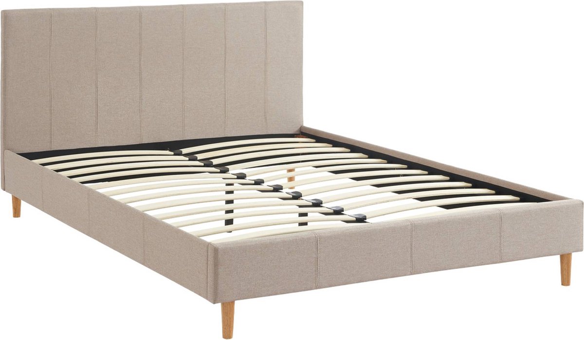 sweeek Bed met lattenbodem en hoofdeinde, stoffen afwerking, b 202 x d 148 x h 88cm Beige
