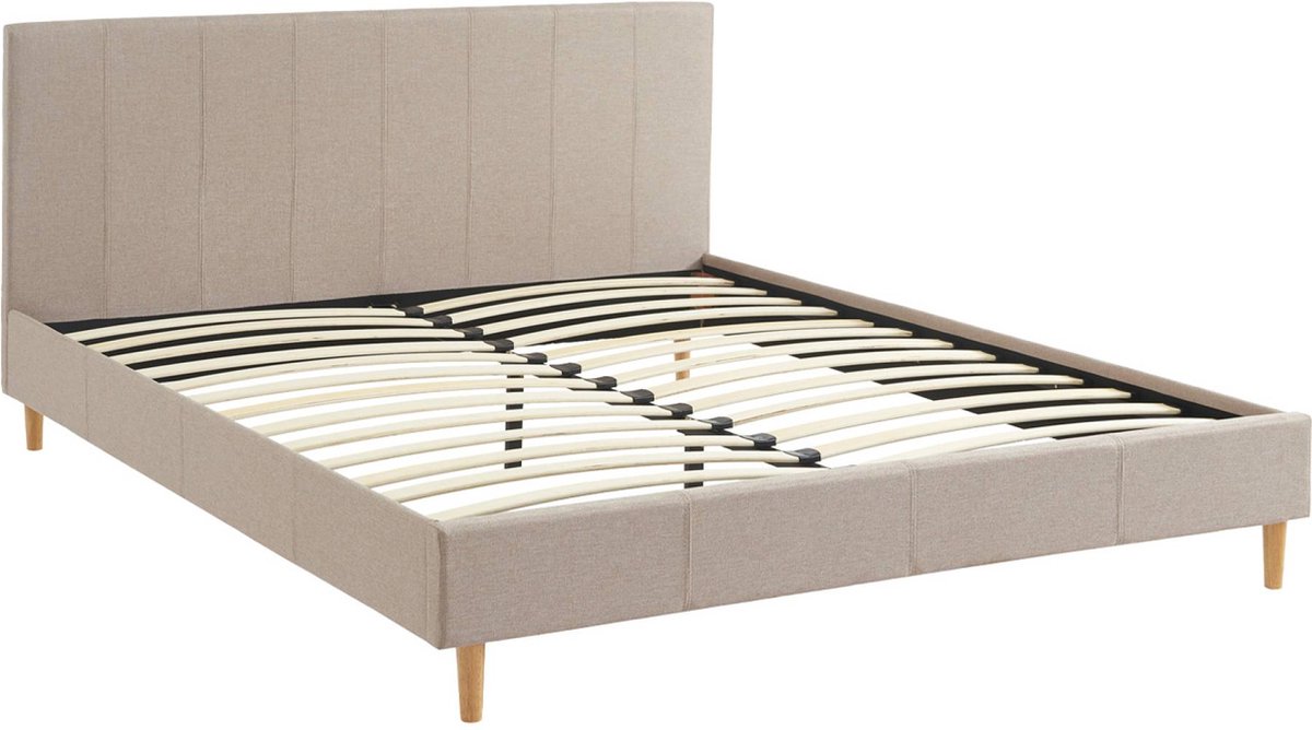 sweeek Bed met lattenbodem en hoofdeinde, stoffen afwerking, b211 x d1675 x h89cm Beige
