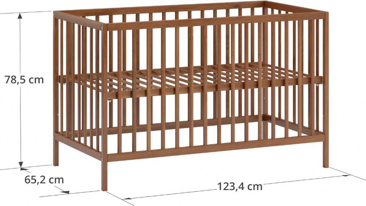Petite Amélie ® Ledikant - 60 x 120 cm - Lattenbodem instelbaar in 3 hoogtes - Geschikt tot ongeveer 2 jaar - Stevig Bed dankzij Massief Hout & Sterk Plaatmateriaal - Walnoot – foto 2