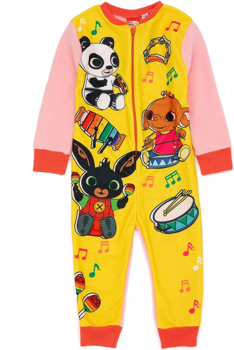 BING Bunny - Onesie - Geel met roze - Huispak pyjama - Maat 86/92 - met ritssluiting