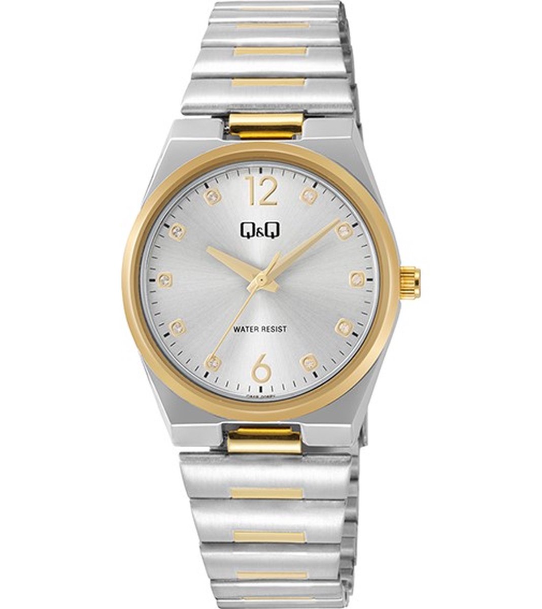 QQ Q84B-008PY - Horloge - Polshorloge - Analoog - Dames - Vrouwen - stalen band - Metaal - Overig - Cijfers - Stippen - Briljanten - Zilverkleurig - Goudkleurig