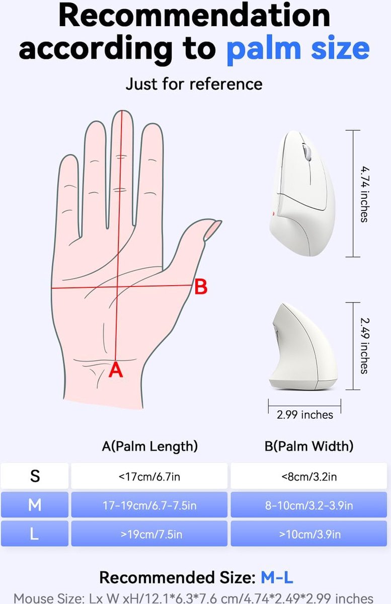 Delmark Verticale Muis - Ergonomisch ontworpen voor rechtshandigen - Draadloos - DPI Instelbaar - Wit thumbnail 4