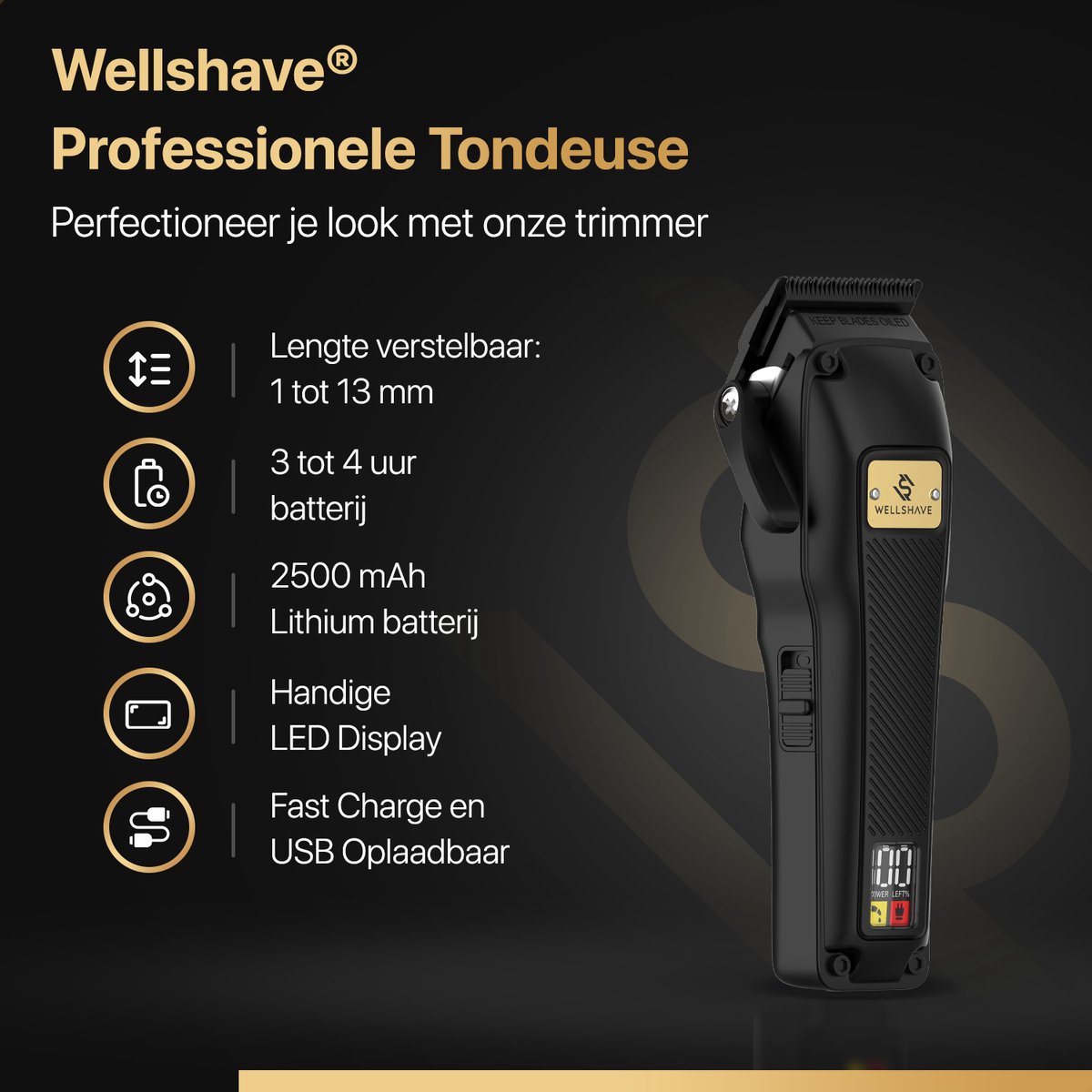 Wellshave Elegant Tondeuse – Hoofd & Baard, 4u Batterij