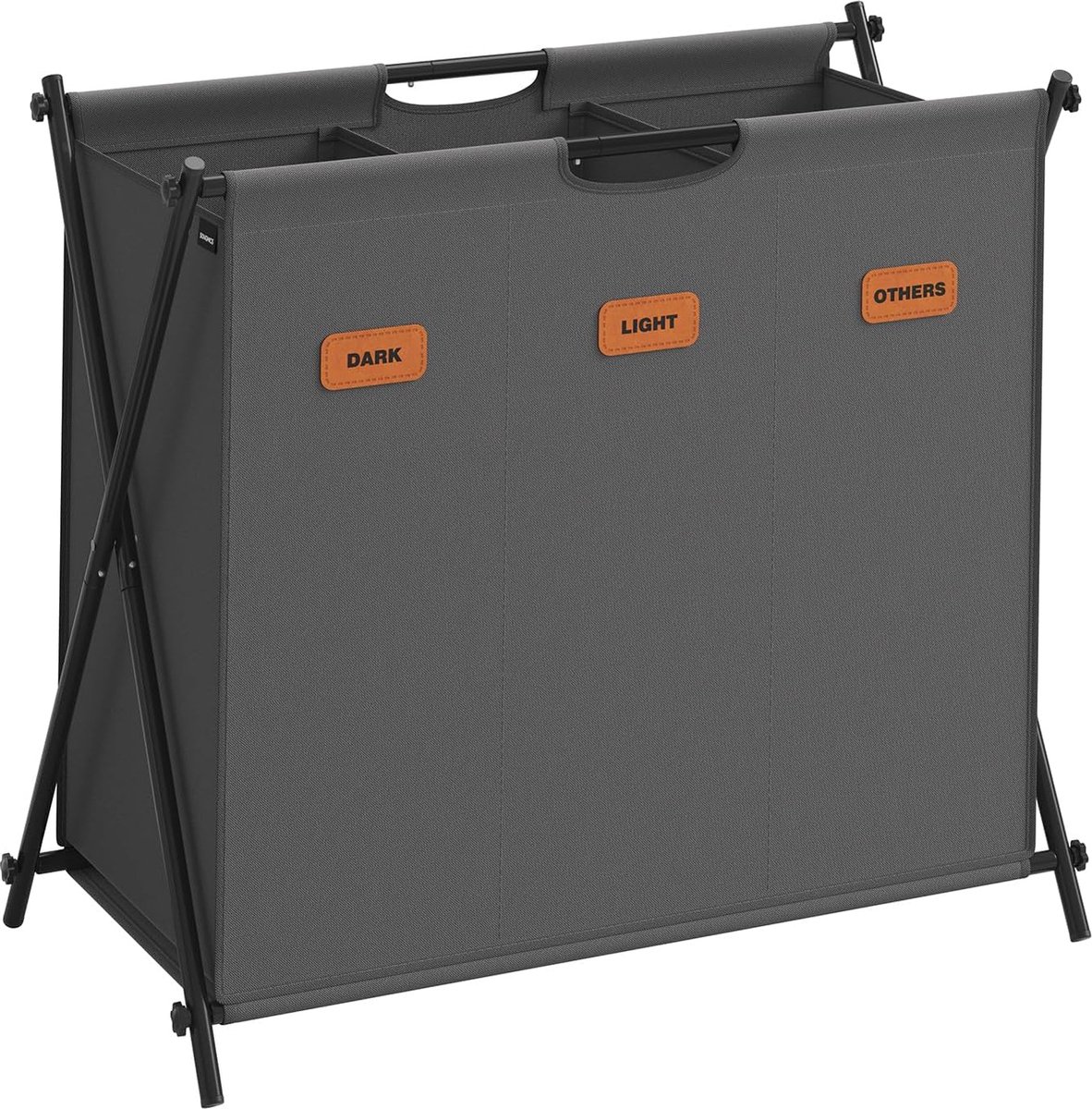 FurnStar - Wasmand - wasverzamelaar - 135 liter - wasbox - 3 vakken - inklapbaar X-frame - individuele etiketten - voor bijkeuken - slaapkamer - badkamer - 70 x 40 x 66 cm - grijs
