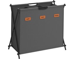 FurnStar - Wasmand - wasverzamelaar - 135 liter - wasbox - 3 vakken - inklapbaar X-frame - individuele etiketten - voor bijkeuken - slaapkamer - badkamer - 70 x 40 x 66 cm - grijs