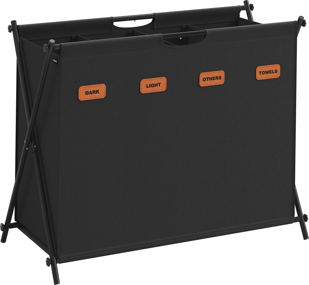FurnStar - Wasmand - wasverzamelaar - 155 liter - wasbox - 4 vakken - inklapbaar X-frame - individuele etiketten - voor bijkeuken - slaapkamer - badkamer - 79,9 x 40 x 66 cm - Inktzwart
