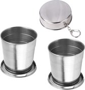 Opvouwbare beker RVS - To go - Set van 2 - 250ML - Roestvrij stalen opvouwbare mok - Opvouwbare reisbeker - Koffie - Thee - Onderweg - Camping - Herbruikbaar - Pocket cup - Outdoor wandelreizen