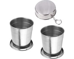 Opvouwbare beker RVS - To go - Set van 2 - 250ML - Roestvrij stalen opvouwbare mok - Opvouwbare reisbeker - Koffie - Thee - Onderweg - Camping - Herbruikbaar - Pocket cup - Outdoor wandelreizen