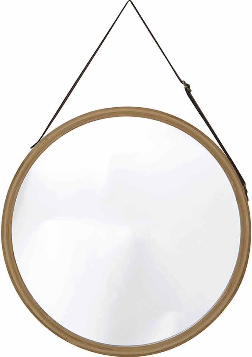 Tendance Wandspiegel aan ophangkoord - rond - bamboe - frame kleur naturel - 38 x 38 cm