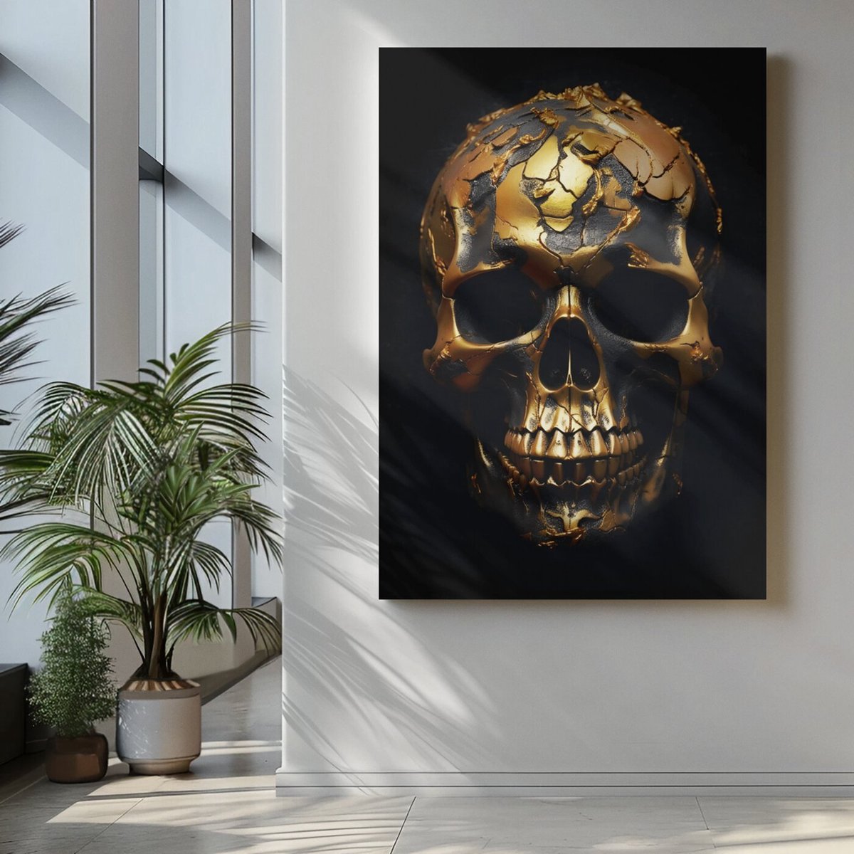 Trendex Global Canvas - Schilderij - Gouden Schedel - Wanddecoratie - 60x40x2 cm Zwart