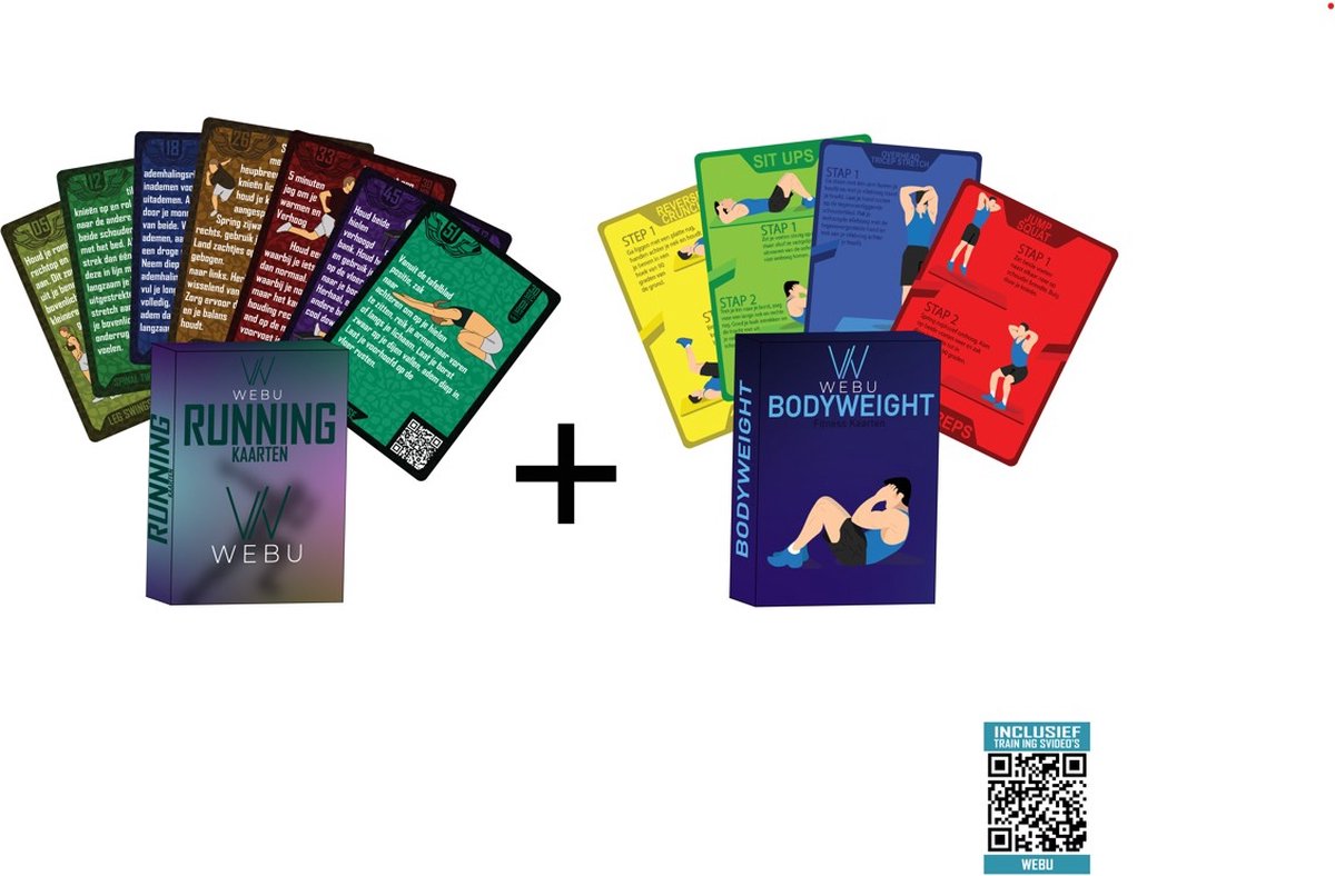 WEBU 51 Bodyweight + 51 Running Trainingskaarten | Incl. Trainingsvideo’s - Hardlopen - Fit blijven - Fitness - Crossfit - Krachttraining - Kettlebell - Yoga - Thuis Sporten