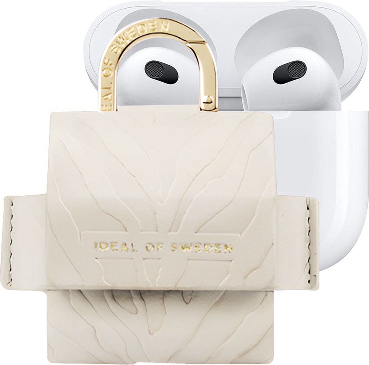IDEAL OF SWEDEN, Hoesje geschikt voor Apple AirPods 3 - Flo Series Zebra Textuur met Karabijnhaak, Beige