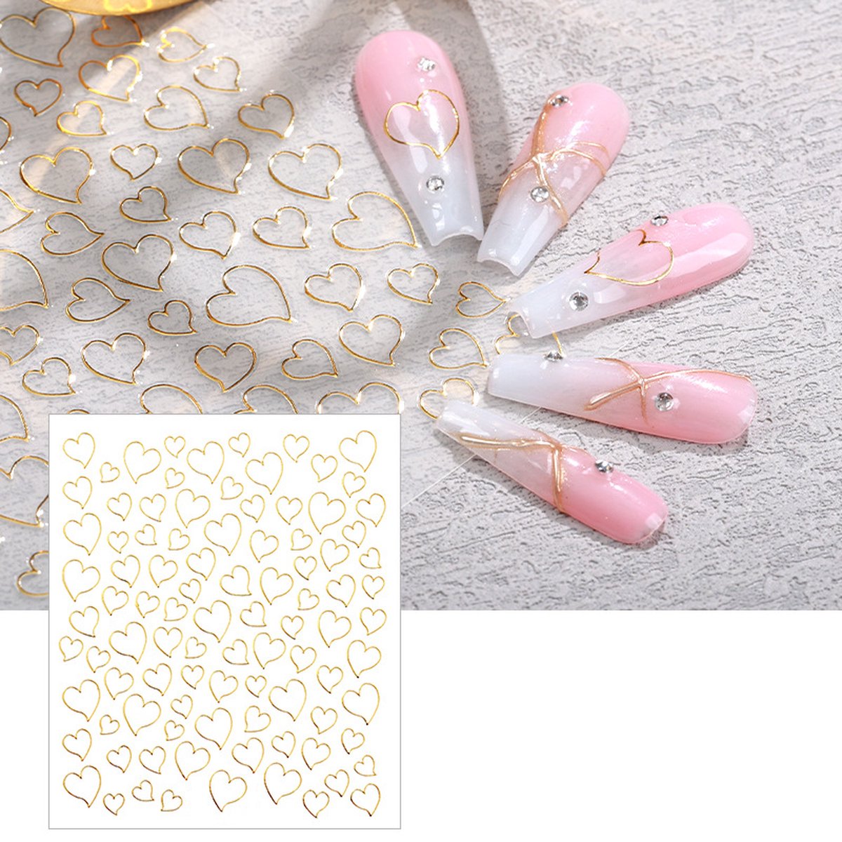 Goedkoopste Nagelstickers | Nail Art | Gouden Hartjes | Zelfklevend | Manicure Set