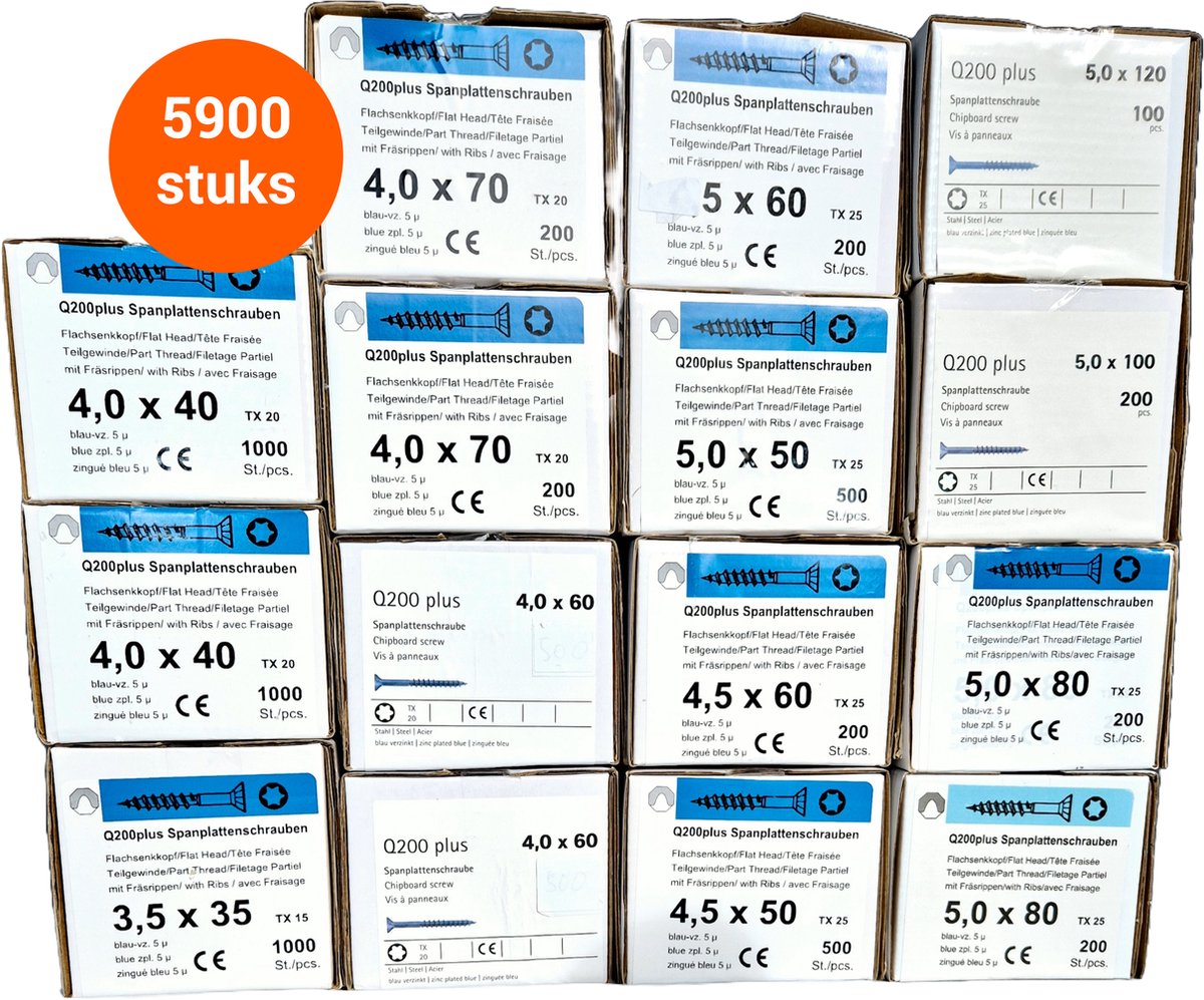 Spaanplaatschroeven verzinkt torx - Assortimentsdoos 5900 stuks