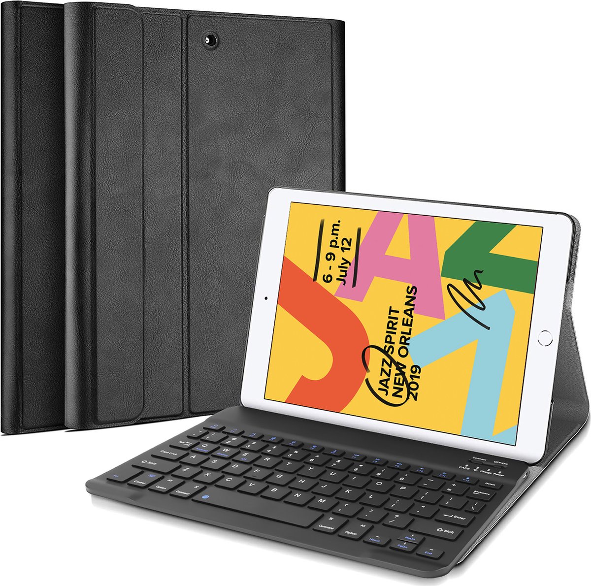 Cazy tablet Hoes met Toetsenbord geschikt voor iPad 9e generatie (2021) 10.2 inch / 8e generatie (2020) 10.2 inch / 7e generatie (2019) 10.2 inch - QWERTY Spanish Bluetooth Keyboard Case - Zwart