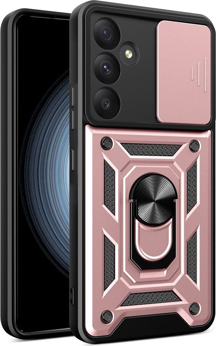 MobyDefend Hoesje - Geschikt voor Samsung Galaxy A35 - Pantsercase Met Draaibare Ring - Rosé