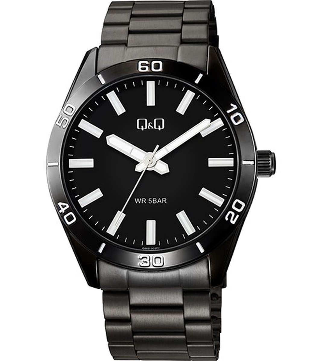 QQ Q86B-005PY - Horloge - Polshorloge - Analoog - Heren - Mannen - stalen band - Metaal - Rond - Cijfers - Strepen - Zwart