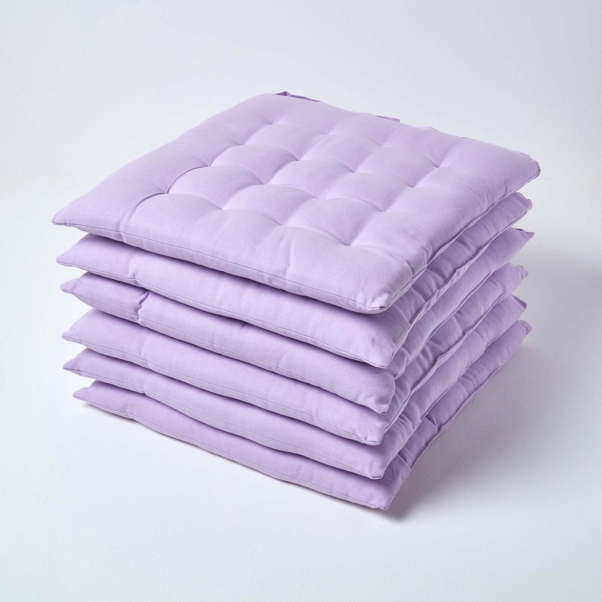 Homescapes stoelkussens – set van 6 zitkussens – katoen – 40x40 cm – lila – met lint – voor eetkamer & buitengebruik