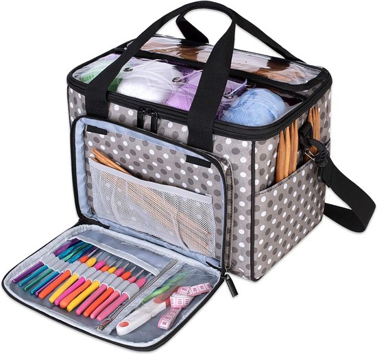 Katech Opbergtas voor Wol, Tassen voor Het Opbergen en Vervoeren van Haaknaalden, Breinaalden, Wol, Garen, linialen en Accessoires